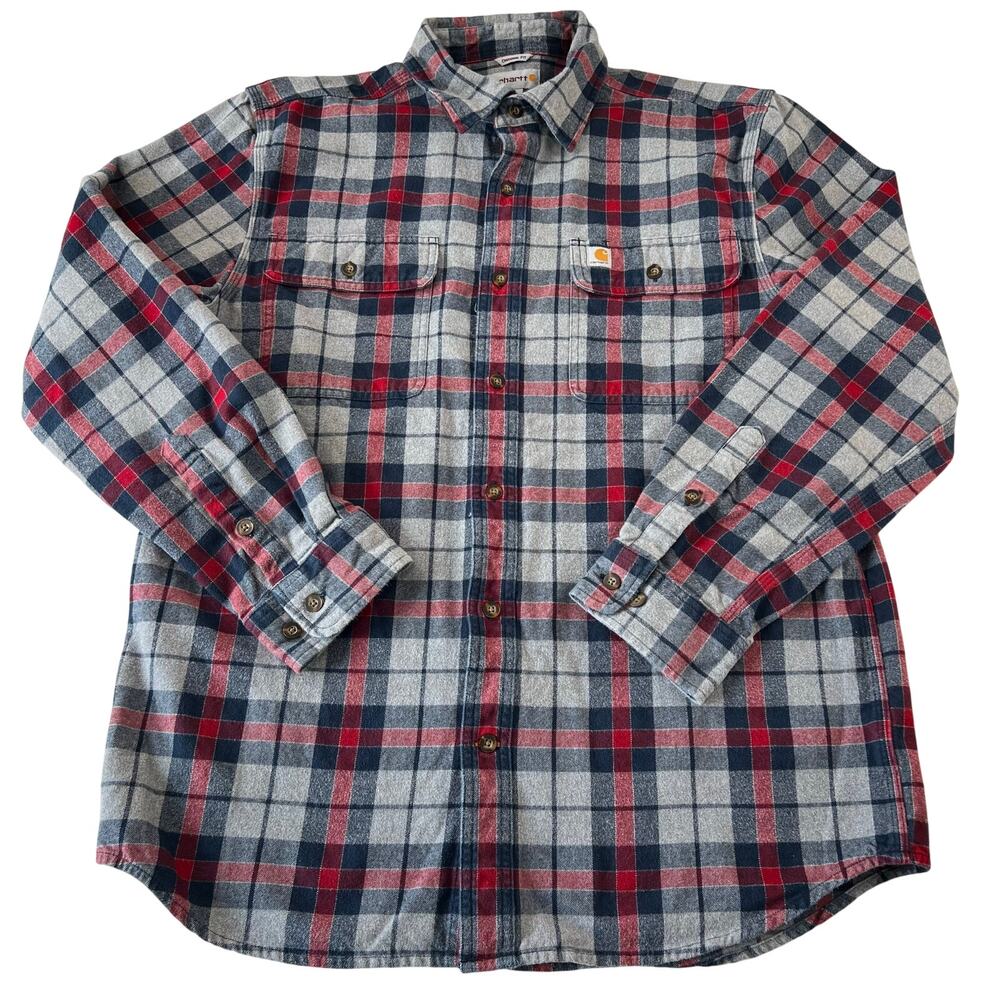 Carhartt Original Fit Heavy Flannel plaid Shirt Men's Size medium Gray Red
